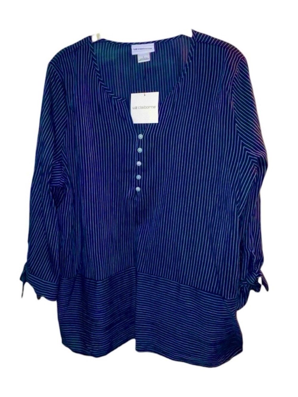 Navy Linen Liz Claiborne Linen Navy Striped Henley Tunic